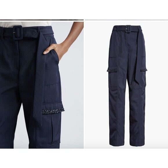 New $495 Cinq A Sept Porsha Belted Cargo Pants Navy Size 4 - Picture 3 of 6